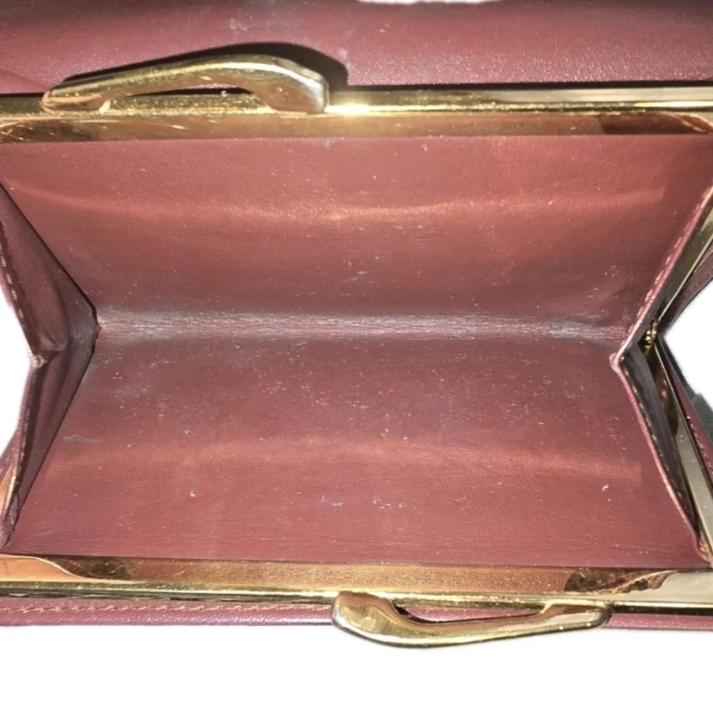 Authentic Vintage Large Cartier Burgundy Leather Wallet With Kisslock Coin Pouch